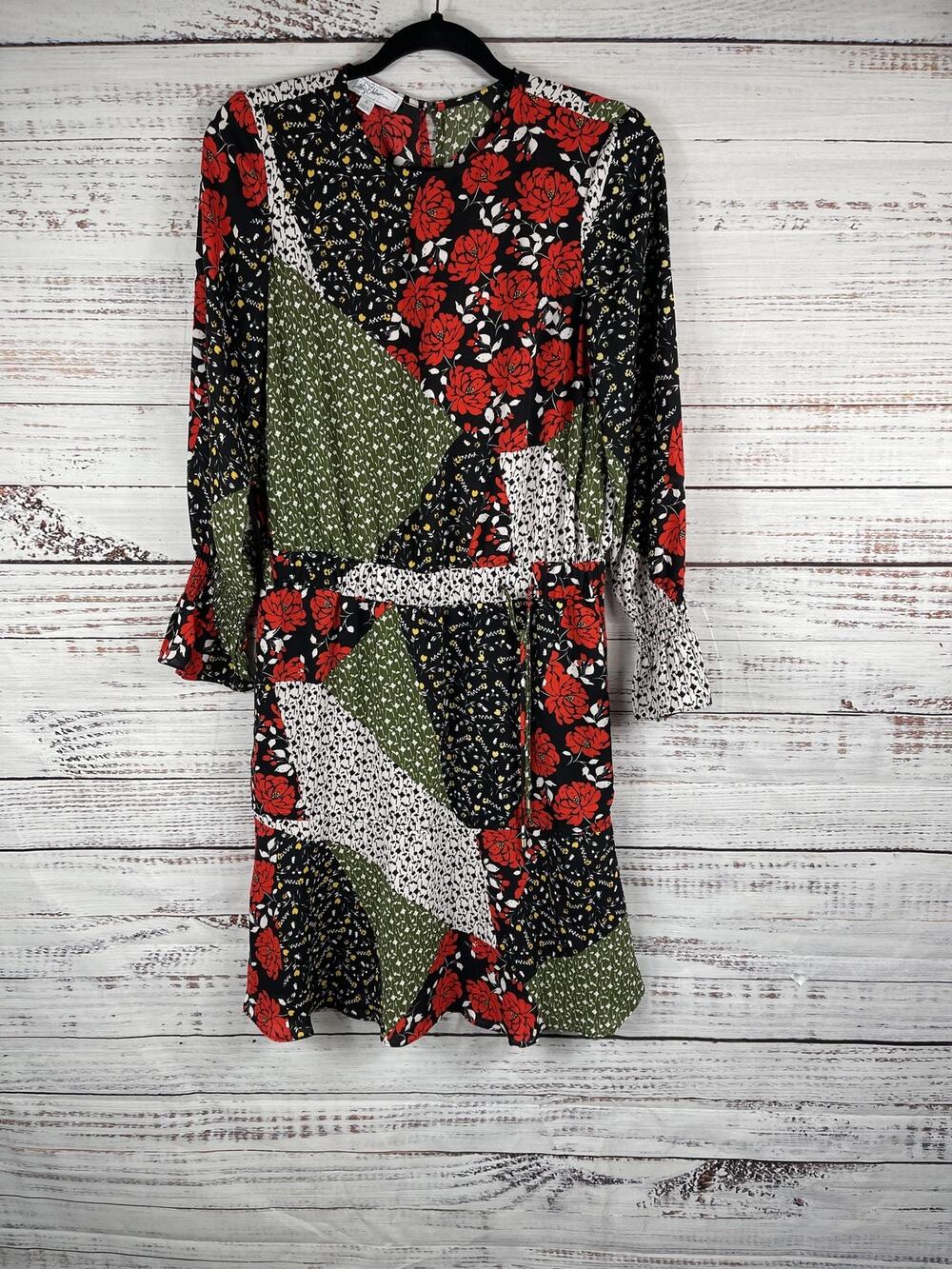 Libby Edelman Dress Women's SZ S Multi Patchwork Floral Boho Midi Long Sleeve Be - Picture 1 of 11